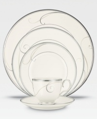 Fluid platinum scrolls glide freely throughout this beautiful fine china from Noritake. Easy to match with any decor, the fresh and elegant Platinum Wave collection of dinnerware and dishes is a timeless look for fine dining or luxurious everyday meals. Fluid platinum scrolls glide freely throughout this beautiful fine china from Noritake. Easy to match with any decor, the fresh and elegant Platinum Wave collection of dinnerware and dishes is a timeless look for fine dining or luxurious everyday meals.