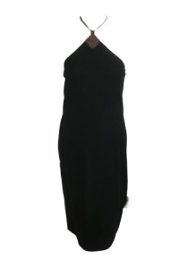 LAUREN Ralph Lauren Womens Black Woven Leather Neck Wool Halter Dress L LAUREN Ralph Lauren Womens Black Woven Leather Neck Wool Halter Dress L