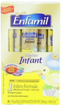 Enfamil PREMIUM Infant Formula?17.6g Single-ServePowder Packets(16ct) , for Babies 0-12 Months, 9.92- Ounce Box Enfamil PREMIUM Infant Formula?17.6g Single-ServePowder Packets(16ct) , for Babies 0-12 Months, 9.92- Ounce Box