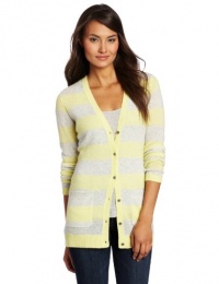 Magaschoni Women's 100% Cashmere Striped Cardigan, Icy Lemon/Moonlight Mouline, X-Small Magaschoni Women's 100% Cashmere Striped Cardigan, Icy Lemon/Moonlight Mouline, X-Small