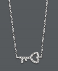 A delicate twist on the trendy key pendant. Studio Silver's sideways style features an open-cut heart design accented by sparkling crystals. Set in sterling silver. Approximate length: 16 inches + 2-inch extender. Approximate drop: 1/2 inch. A delicate twist on the trendy key pendant. Studio Silver's sideways style features an open-cut heart design accented by sparkling crystals. Set in sterling silver. Approximate length: 16 inches + 2-inch extender. Approximate drop: 1/2 inch.