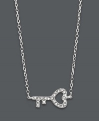 A delicate twist on the trendy key pendant. Studio Silver's sideways style features an open-cut heart design accented by sparkling crystals. Set in sterling silver. Approximate length: 16 inches + 2-inch extender. Approximate drop: 1/2 inch.