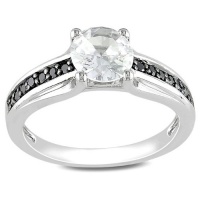 Sterling Silver 1 3/8 CT TGW Created White Sapphire 1/7 CT TDW Round Black Single-Cut Diamond Fashion Ring Sterling Silver 1 3/8 CT TGW Created White Sapphire 1/7 CT TDW Round Black Single-Cut Diamond Fashion Ring