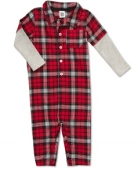 Keep your little lumberjack nice and cozy in this flannel plaid coverall from Carter's. Keep your little lumberjack nice and cozy in this flannel plaid coverall from Carter's.