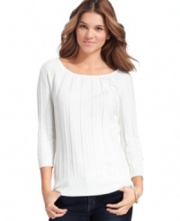 Joseph A brings a basic knit top with a twist - thick ribbed stripes with textural appeal. Joseph A brings a basic knit top with a twist - thick ribbed stripes with textural appeal.