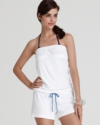 Make a sporty statement with this terry cloth romper from Splendid. Off the beach, this keyhole playsuit pounds the boardwalk with flip flops and shades. Make a sporty statement with this terry cloth romper from Splendid. Off the beach, this keyhole playsuit pounds the boardwalk with flip flops and shades.