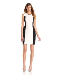 HALSTON HERITAGE Women's Sleeveless Crewneck Colorblock Ponte Dress, Cream/Black, 4 HALSTON HERITAGE Women's Sleeveless Crewneck Colorblock Ponte Dress, Cream/Black, 4