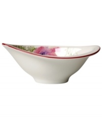 Prolong spring with the lively Mariefleur dip bowl. Splashy colors adorn premium white porcelain edged in red and crafted in a whimsical leaf shape. Mix and match with New Cottage dinnerware, also by Villeroy & Boch. Prolong spring with the lively Mariefleur dip bowl. Splashy colors adorn premium white porcelain edged in red and crafted in a whimsical leaf shape. Mix and match with New Cottage dinnerware, also by Villeroy & Boch.