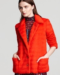 Keep winter grays at bay with this plush fleeced wool blend Nanette Lepore coat in a punchy hue. Keep winter grays at bay with this plush fleeced wool blend Nanette Lepore coat in a punchy hue.