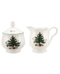 Smallest details count when decorating for the holidays. And nothing could be sweeter than this Happy Holidays lidded sugar bowl and creamer set by Nikko. Coordinating holiday dinnerware, dishes and flatware also available. Smallest details count when decorating for the holidays. And nothing could be sweeter than this Happy Holidays lidded sugar bowl and creamer set by Nikko. Coordinating holiday dinnerware, dishes and flatware also available.