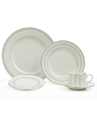 Lustrous platinum bands create a refined pattern that evokes the stately grace of Deco design. With simple geometric shapes, the Chelsea Platinum place settings collection flows from the formal to everyday table with ease. Crafted of fine Mikasa bone china. (Clearance) Lustrous platinum bands create a refined pattern that evokes the stately grace of Deco design. With simple geometric shapes, the Chelsea Platinum place settings collection flows from the formal to everyday table with ease. Crafted of fine Mikasa bone china. (Clearance)