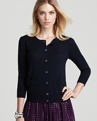 A paneled back and three-quarter sleeves lend a chic update to your classic DKNY cardigan. Finish with an armful of stacked bangles for feminine polish. A paneled back and three-quarter sleeves lend a chic update to your classic DKNY cardigan. Finish with an armful of stacked bangles for feminine polish.