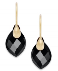 Sleek & sophisticated. These elegant teardrop earrings feature faceted onyx stones (3-1/2 ct. t.w.) in 14k gold. Approximate drop: 1 inch. Sleek & sophisticated. These elegant teardrop earrings feature faceted onyx stones (3-1/2 ct. t.w.) in 14k gold. Approximate drop: 1 inch.