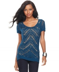 A sheer delight for fall: INC's short sleeve sweater, crafted from an open knit. (Clearance) A sheer delight for fall: INC's short sleeve sweater, crafted from an open knit. (Clearance)