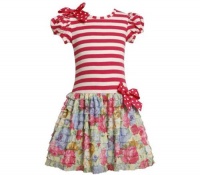 Bonnie Jean Girls 4-6x Knit Bodice To Drop Waist Print Ruffle Skirt Bonnie Jean Girls 4-6x Knit Bodice To Drop Waist Print Ruffle Skirt