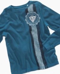 Layered up or worn solo, this Guess thermal will keep him comfy and looking cute. Layered up or worn solo, this Guess thermal will keep him comfy and looking cute.