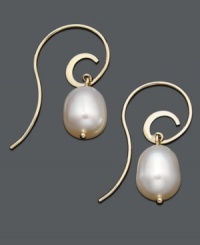 Lavish yourself in smooth style. Cultured freshwater pearls (8-10 mm) hang delicately from a swirling 14k gold setting. Approximate drop: 1 inch. Lavish yourself in smooth style. Cultured freshwater pearls (8-10 mm) hang delicately from a swirling 14k gold setting. Approximate drop: 1 inch.