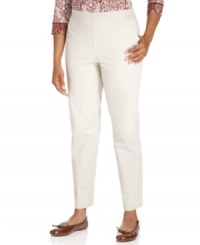 Mix comfort and fashion with Karen Scott's petite pants. A pull-on style and a chic straight leg create easy style! Mix comfort and fashion with Karen Scott's petite pants. A pull-on style and a chic straight leg create easy style!