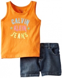 Calvin Klein Girls 2-6x Top With Denim Shorts Calvin Klein Girls 2-6x Top With Denim Shorts