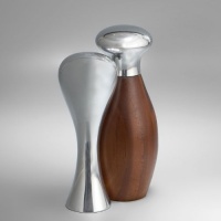 Nambe Monroe Salt and Pepper Set, Wood with Metal Alloy Nambe Monroe Salt and Pepper Set, Wood with Metal Alloy