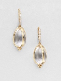 Stunning rock crystal drops wrapped in 18k gold accented with brilliant diamonds. Rock crystalDiamonds, .11 tcw18k goldDrop, about 1 adjustableLever backMade in Italy Stunning rock crystal drops wrapped in 18k gold accented with brilliant diamonds. Rock crystalDiamonds, .11 tcw18k goldDrop, about 1 adjustableLever backMade in Italy