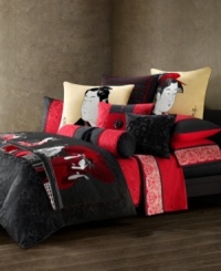 Natori's Geisha-inspired flat sheet features a red Obi jacquard woven pattern. Finished with a delicately embroidered border and a black strap cuff. Natori's Geisha-inspired flat sheet features a red Obi jacquard woven pattern. Finished with a delicately embroidered border and a black strap cuff.