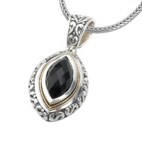 925 Silver & Faceted Onyx Marquise Pendant with 18k Gold Accents 925 Silver & Faceted Onyx Marquise Pendant with 18k Gold Accents