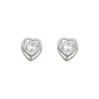 .925 Sterling Silver Rhodium Plated 3mm Heart Bezel CZ Stud Earrings with Screw-back for Children & Women .925 Sterling Silver Rhodium Plated 3mm Heart Bezel CZ Stud Earrings with Screw-back for Children & Women