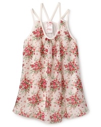 Double straps, a racer back and an airy floral chiffon overlay make this tank a pretty, lightweight option for a summer day. Double straps, a racer back and an airy floral chiffon overlay make this tank a pretty, lightweight option for a summer day.