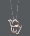 Perfectly symbolic -- an elephant with its trunk raised brings a lifetime of good luck. Rose gold over sterling silver pendant is accented by sparkling, round-cut diamonds (1/10 ct. t.w.). Approximate length: 18 inches. Approximate drop: 8/10 inch.