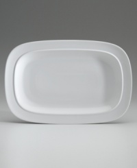 Generously sized for serving a magnificent roast or a heaping side, this fine platter from Denby's white dinnerware and dishes collection comes in handy at every meal. Measures 16 x 10.5. Generously sized for serving a magnificent roast or a heaping side, this fine platter from Denby's white dinnerware and dishes collection comes in handy at every meal. Measures 16 x 10.5.