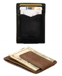 Classic style. Fossil's Magnetic ID Window Front Pocket Wallet features a magnetic money clip and embossed logo detail on the front. Multiple card slots and an ID window keep you organized. Classic style. Fossil's Magnetic ID Window Front Pocket Wallet features a magnetic money clip and embossed logo detail on the front. Multiple card slots and an ID window keep you organized.
