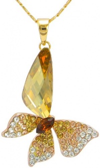 Stylized Butterfly Wing Drop Swarovski Elements Crystal Pendant Necklace (Yellow) 2004201