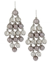 Taupe-colored glass pearls come together in a stunning display in these chandelier earrings from Kenneth Cole New York. The diamond-shaped base, crafted from silver-tone mixed metal, also features sparkling glass accents. Item comes packaged in a signature Kenneth Cole New York Gift Box. Approximate drop: 3-1/10 inches. Taupe-colored glass pearls come together in a stunning display in these chandelier earrings from Kenneth Cole New York. The diamond-shaped base, crafted from silver-tone mixed metal, also features sparkling glass accents. Item comes packaged in a signature Kenneth Cole New York Gift Box. Approximate drop: 3-1/10 inches.
