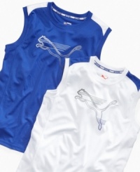 Prime performance. This lightweight muscle-shirt from Puma will keep him comfortable and at his peak no matter what he's doing. (Clearance) Prime performance. This lightweight muscle-shirt from Puma will keep him comfortable and at his peak no matter what he's doing. (Clearance)