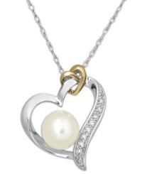 Symbolic and sparkling, this pretty cultured freshwater pearl (8 mm) pendant matches perfectly with any outfit, while diamond accents add shine. Crafted in sterling silver and 14k gold. Approximate length: 18 inches. Approximate drop: 3/4 inch. Symbolic and sparkling, this pretty cultured freshwater pearl (8 mm) pendant matches perfectly with any outfit, while diamond accents add shine. Crafted in sterling silver and 14k gold. Approximate length: 18 inches. Approximate drop: 3/4 inch.
