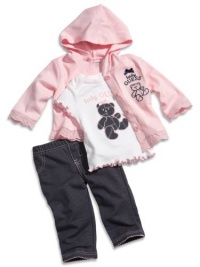 GUESS Kids Girls Baby Teddy Tee, Jacket and Pant Set, LIGHT PINK (3/6M)