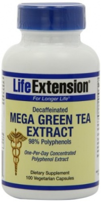 Life Extension Decaffeinated Mega Green Tea Extract 98% Polyphenolds, Vegetarian Capsules, 100-Count Life Extension Decaffeinated Mega Green Tea Extract 98% Polyphenolds, Vegetarian Capsules, 100-Count