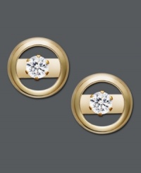 Wear-everywhere earrings with a splash of sparkle. Circles of 14k gold surround glittering cubic zirconia accents on these studs. Approximate diameter: 1/2 inch. Wear-everywhere earrings with a splash of sparkle. Circles of 14k gold surround glittering cubic zirconia accents on these studs. Approximate diameter: 1/2 inch.