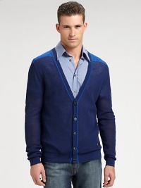 Breeze through the day in this summer-weight mesh cardigan crafted from fine Italian cotton.ButtonfrontCottonDry cleanImported of Italian fabric Breeze through the day in this summer-weight mesh cardigan crafted from fine Italian cotton.ButtonfrontCottonDry cleanImported of Italian fabric