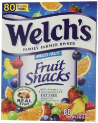 Welch's Fruit Snacks, Mixed Fruit, Fat Free Snacks, (80-0.9oz. Pouches Per Box)