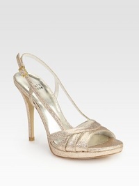 Glistening glitter-coated leather with an adjustable slingback strap and ultra-skinny heel. Self-covered heel, 4½ (115mm)Covered platform, ½ (15mm)Compares to a 4 heel (100mm)Glitter-coated leather upperLeather lining and solePadded insoleImportedOUR FIT MODEL RECOMMENDS ordering one half size up as this style runs small. Glistening glitter-coated leather with an adjustable slingback strap and ultra-skinny heel. Self-covered heel, 4½ (115mm)Covered platform, ½ (15mm)Compares to a 4 heel (100mm)Glitter-coated leather upperLeather lining and solePadded insoleImportedOUR FIT MODEL RECOMMENDS ordering one half size up as this style runs small.