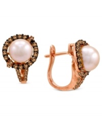 Resplendent in rose gold. Le Vian's earrings, set in 14k rose gold, feature a pink freshwater pearl (8-9 mm) in the center, offset by round-cut chocolate (1/2 ct. t.w.) and white (1/6 ct. t.w.) diamonds for a stunning effect. Approximate drop: 1/2 inch. Resplendent in rose gold. Le Vian's earrings, set in 14k rose gold, feature a pink freshwater pearl (8-9 mm) in the center, offset by round-cut chocolate (1/2 ct. t.w.) and white (1/6 ct. t.w.) diamonds for a stunning effect. Approximate drop: 1/2 inch.