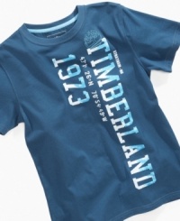 It's the simple things. Easy style will fit him perfectly with this graphic t-shirt from Timberland. It's the simple things. Easy style will fit him perfectly with this graphic t-shirt from Timberland.