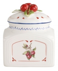 Lush summer fruit adds elegant contrast to the premium white porcelain of Villeroy & Boch's Cottage Inn spice jar. With classic sculpted accents and cherries on top, it's a charming addition to country kitchens. Lush summer fruit adds elegant contrast to the premium white porcelain of Villeroy & Boch's Cottage Inn spice jar. With classic sculpted accents and cherries on top, it's a charming addition to country kitchens.