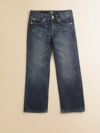 Subtly distressed pockets meet classic fading to create his new favorite jeans.Button closureZip flyFive-pocket styleAdjustable waistbandBelt loopsMetal rivet details Distressed details along pocketsTopstitching on back pocketsCottonMachine washImported Subtly distressed pockets meet classic fading to create his new favorite jeans.Button closureZip flyFive-pocket styleAdjustable waistbandBelt loopsMetal rivet details Distressed details along pocketsTopstitching on back pocketsCottonMachine washImported