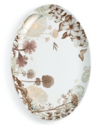 Modern porcelain paired with antique botanical prints from London's Portobello Market and shimmering gold detail give the Floriography collection of serving trays from Rosana a look of timeless romance. Sepia tones add to its old-world charm. Modern porcelain paired with antique botanical prints from London's Portobello Market and shimmering gold detail give the Floriography collection of serving trays from Rosana a look of timeless romance. Sepia tones add to its old-world charm.