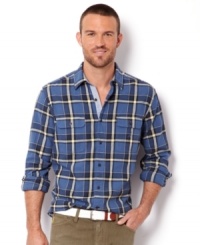 The only lumbering you'll do in this lightweight shirt from Nautica will be from the barbecue to the picnic table. The only lumbering you'll do in this lightweight shirt from Nautica will be from the barbecue to the picnic table.