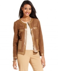 Sharpen up your look for fall with Charter Club's easy jacket. Made of perforated faux-suede, it's sporty and chic at once! Sharpen up your look for fall with Charter Club's easy jacket. Made of perforated faux-suede, it's sporty and chic at once!