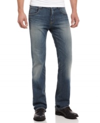 Your denim style gets an upgrade with these light-wash jeans from Armani. Your denim style gets an upgrade with these light-wash jeans from Armani.